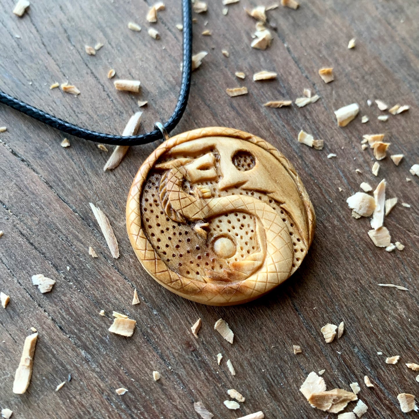 Yin Yang Dragon Olive Wood Pendant