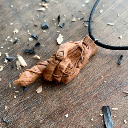 Hand With Branches Pear Wood Pendant