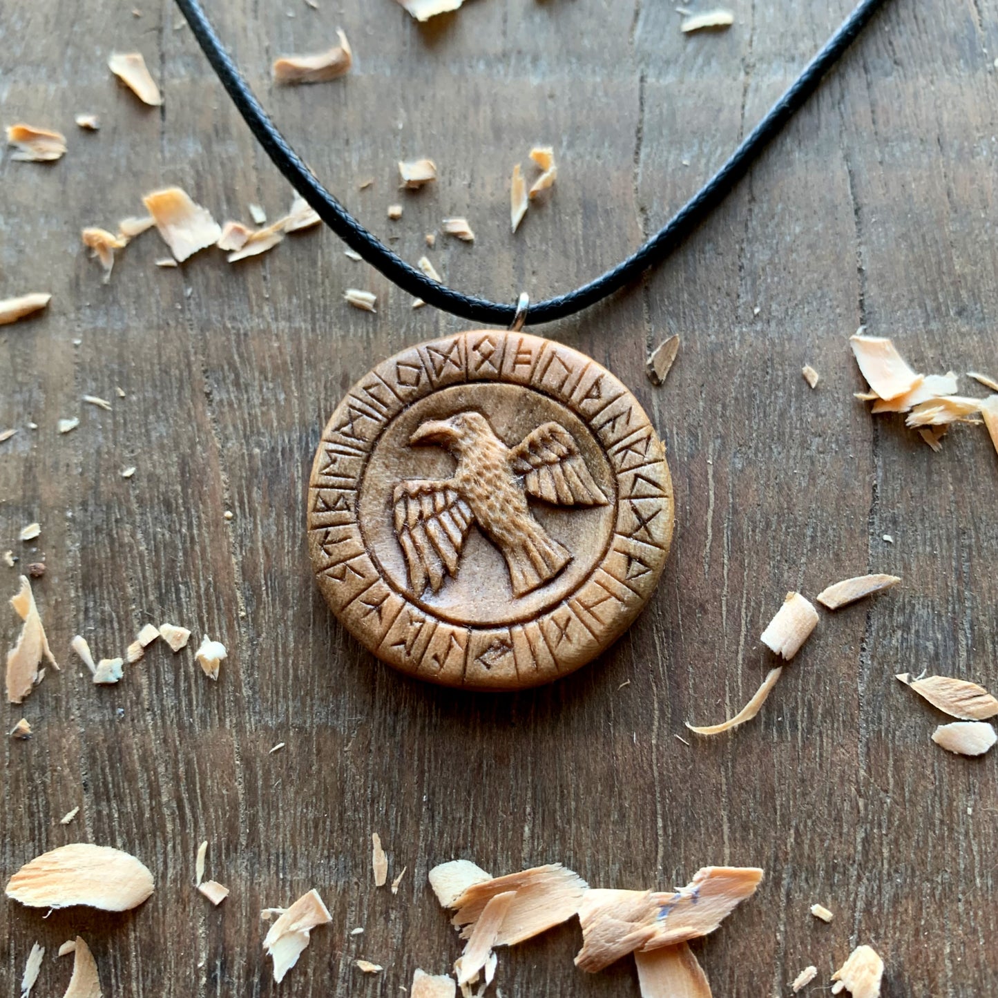 Runes And Raven Pendant