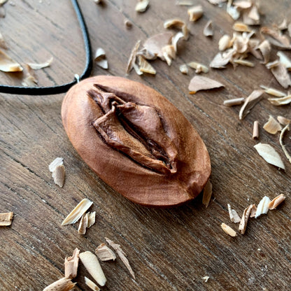 Vulva Apricot Wood Pendant