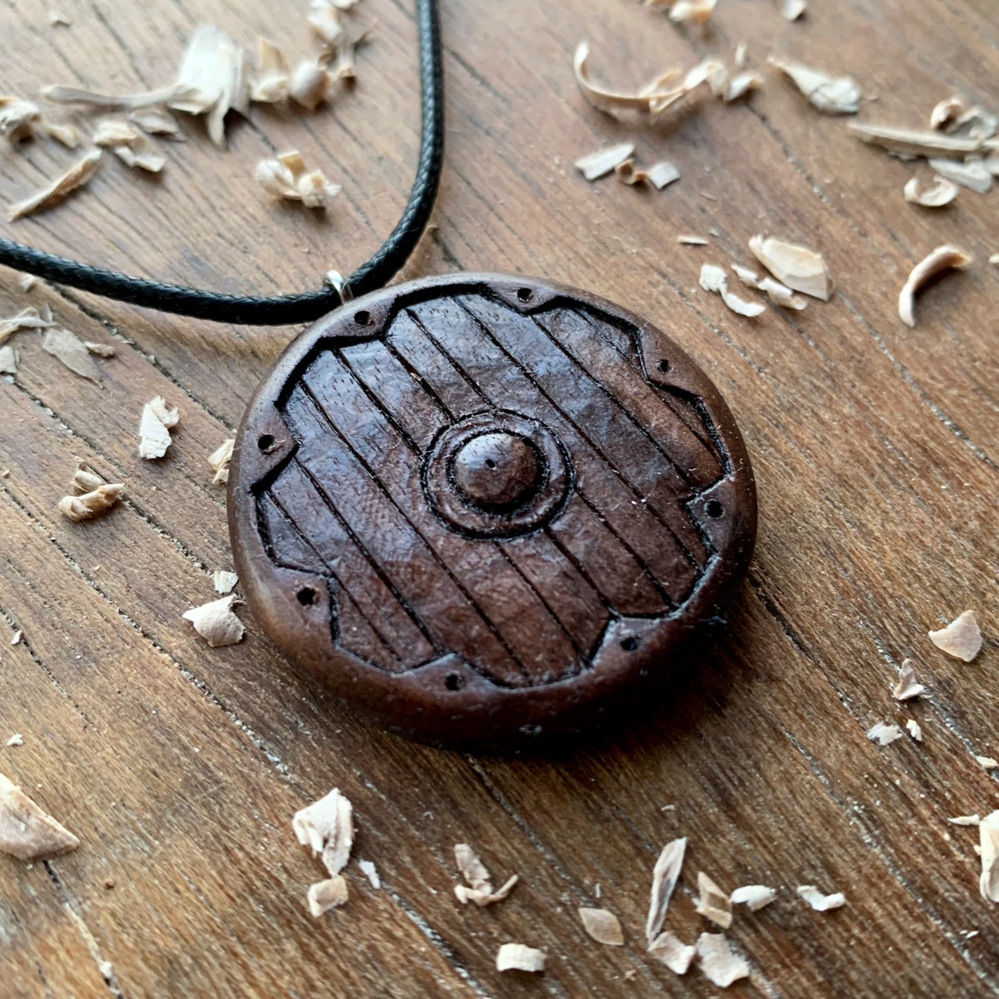 Viking Shield Walnut Wood Pendant