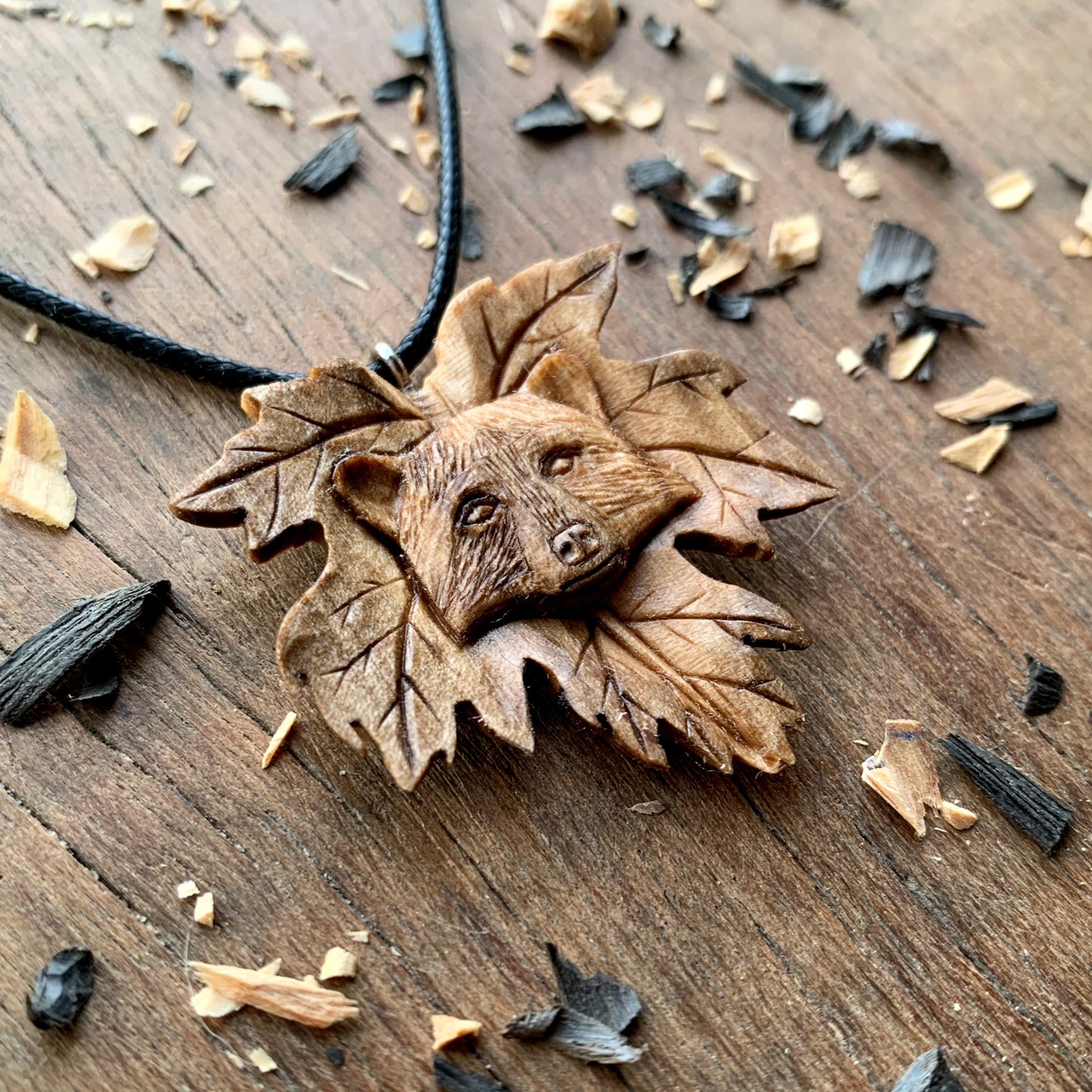 Raccon Head On Maple Leaf Pendant