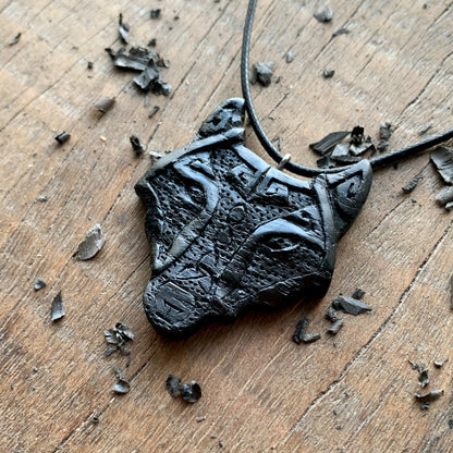 Viking Wolf Necklace, Norse Style Wolf Bog Oak Wood Pendant