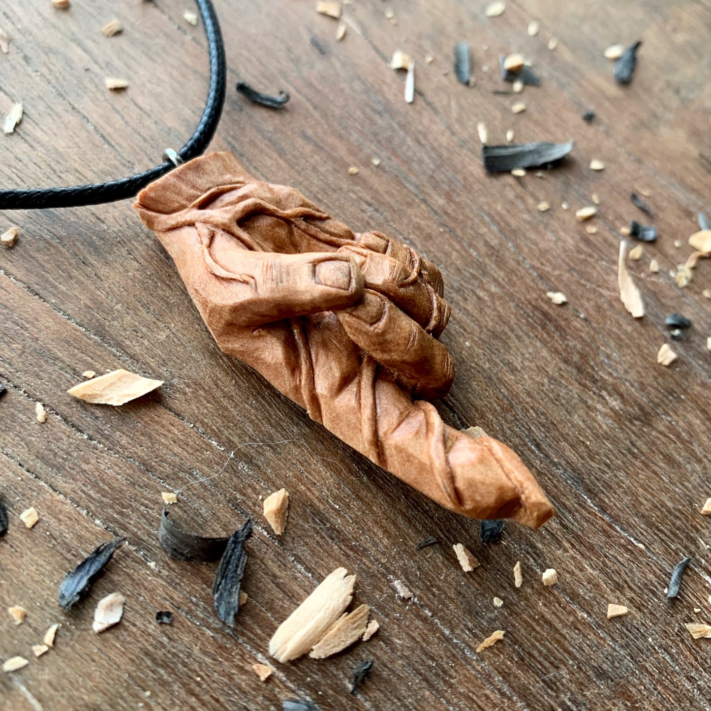 Hand With Branches Pear Wood Pendant