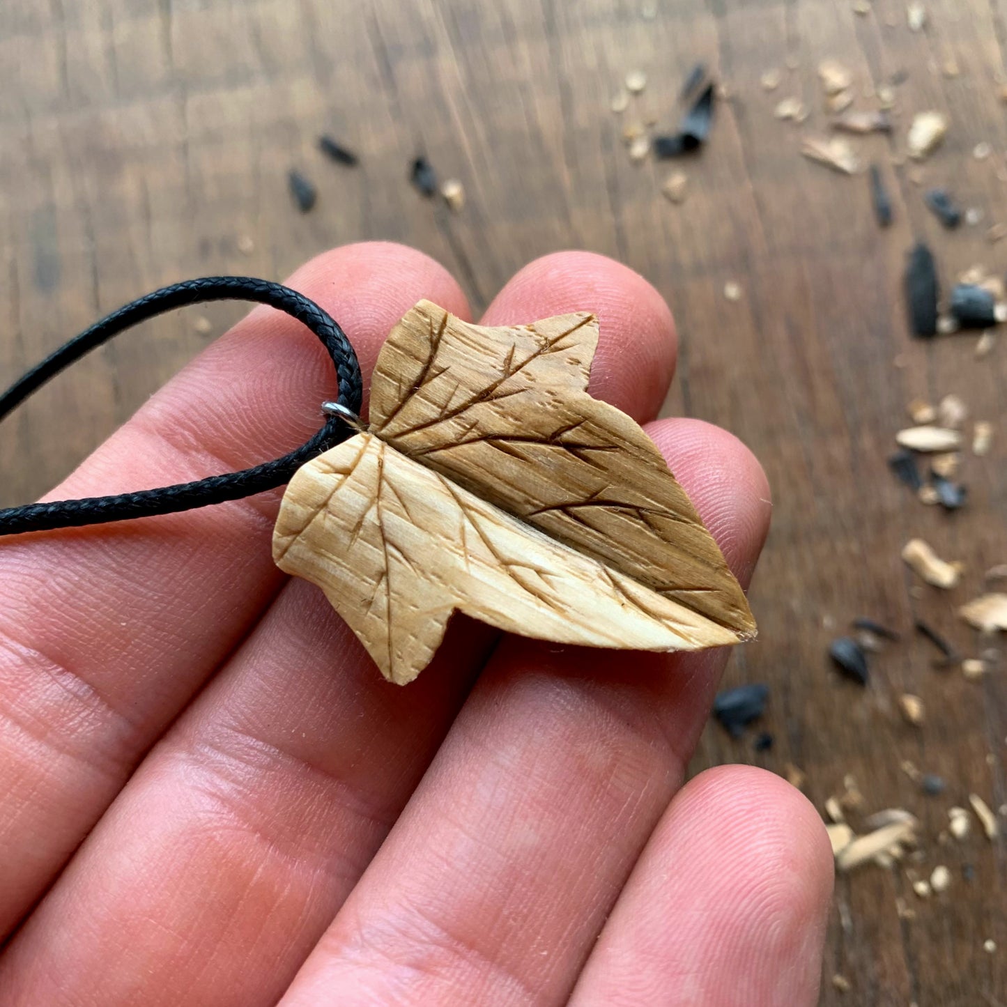 Ivy Leaf Cherry and Oak Wood Pendant