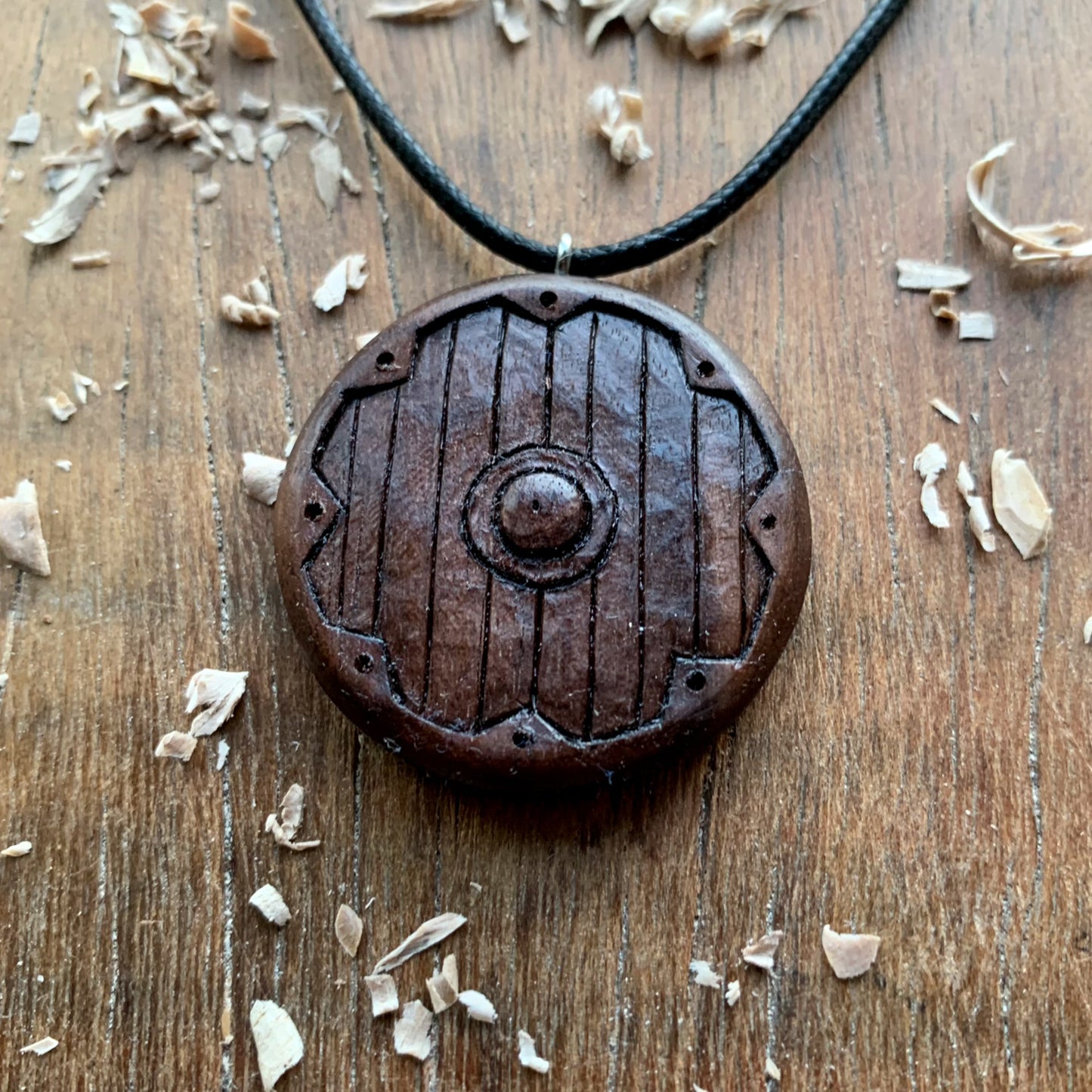 Viking Shield Walnut Wood Pendant