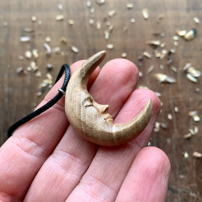 Moon Face Walnut Wood Pendant