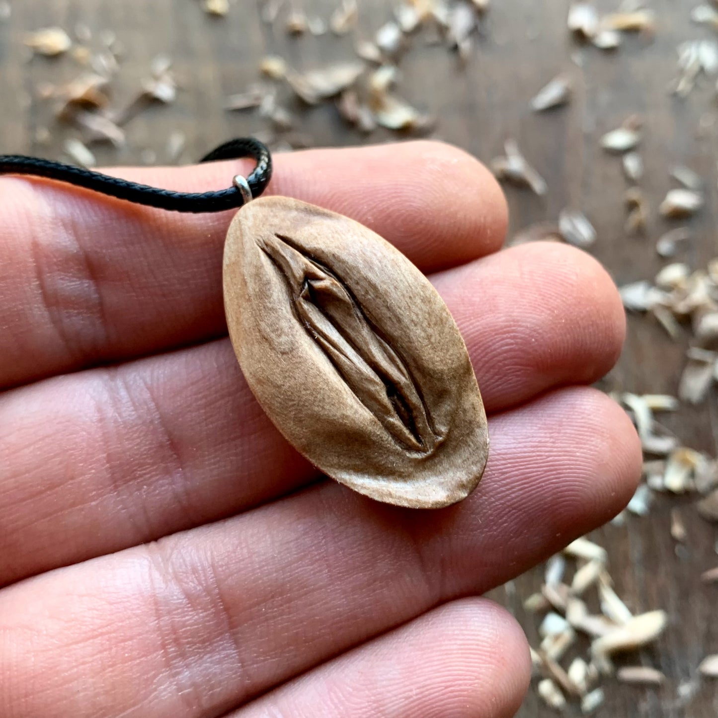 Vulva Italian Walnut Wood Pendant