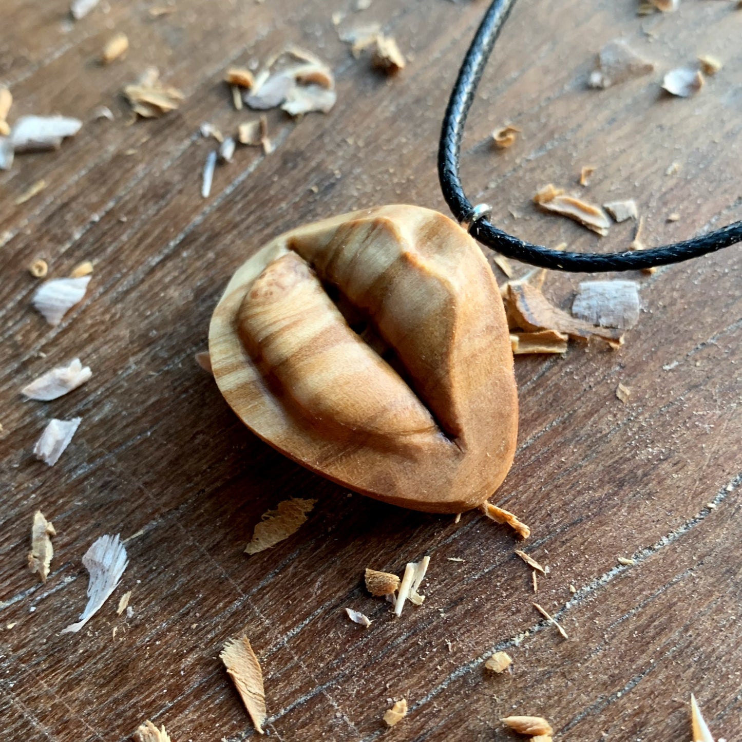 Sensual Lips Olive Wood Pendant