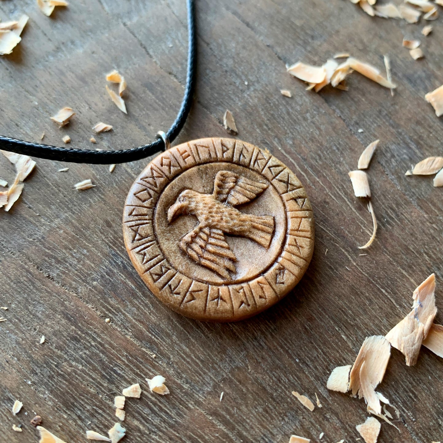 Runes And Raven Pendant