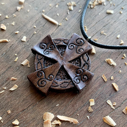 Celtic Cross Trskelion Walnut Wood Pendant