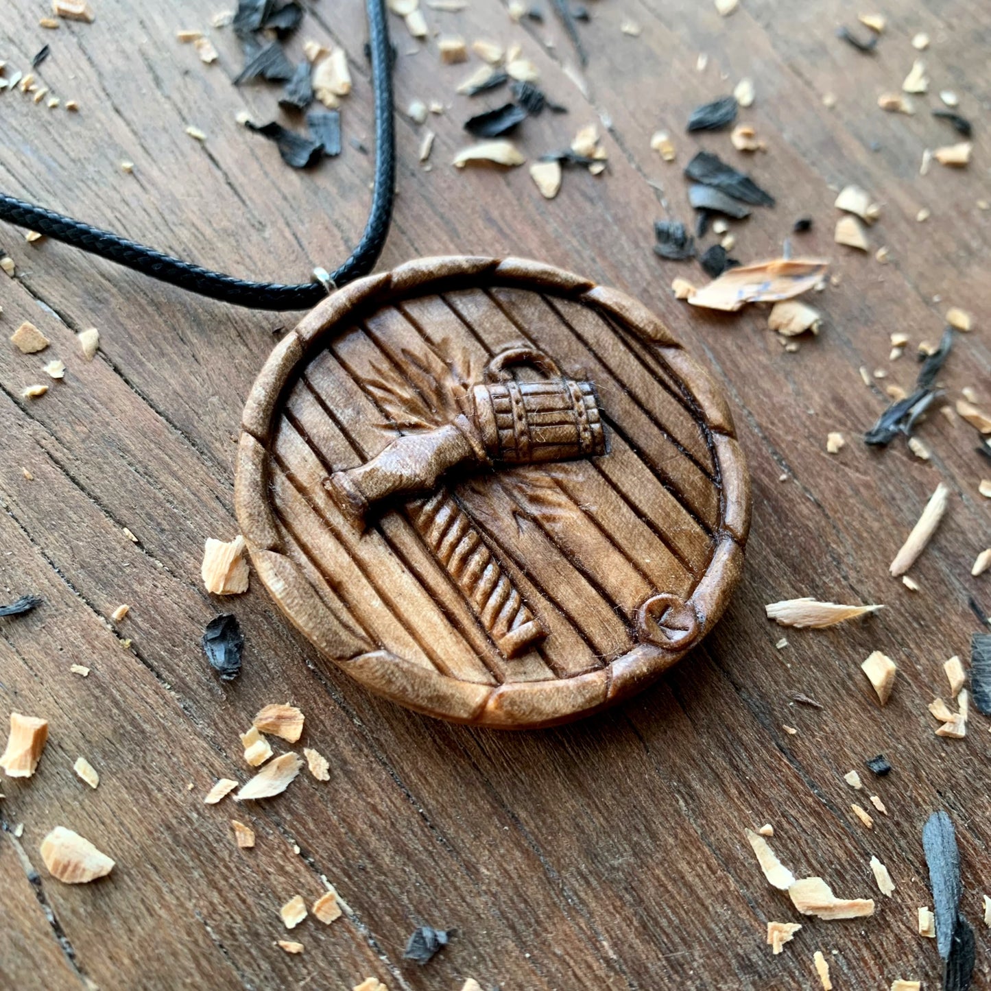 Viking Style Shield Walnut Wood Pendant