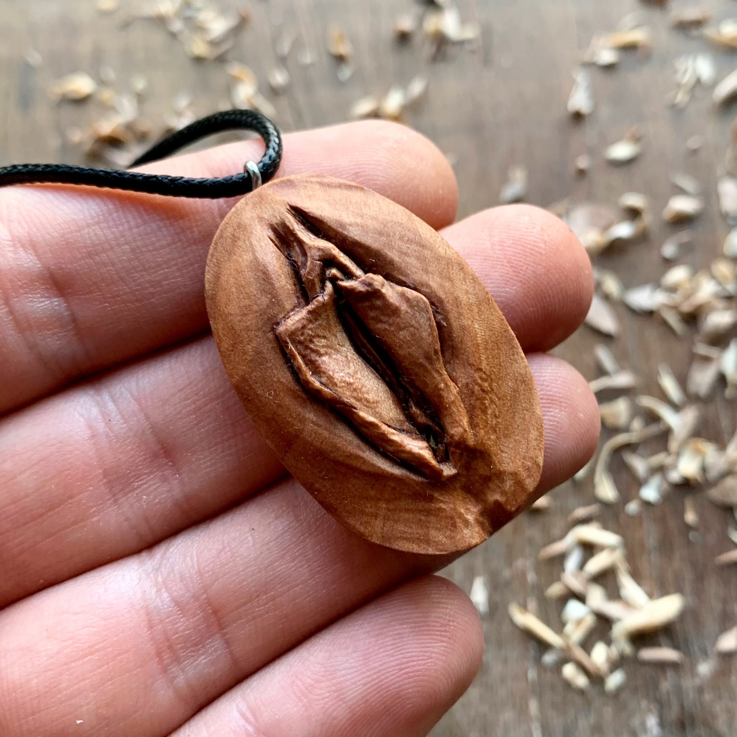 Vulva Apricot Wood Pendant