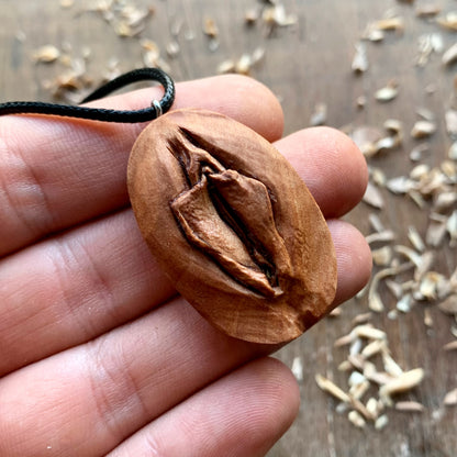 Vulva Apricot Wood Pendant