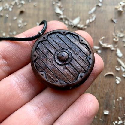 Viking Shield Walnut Wood Pendant