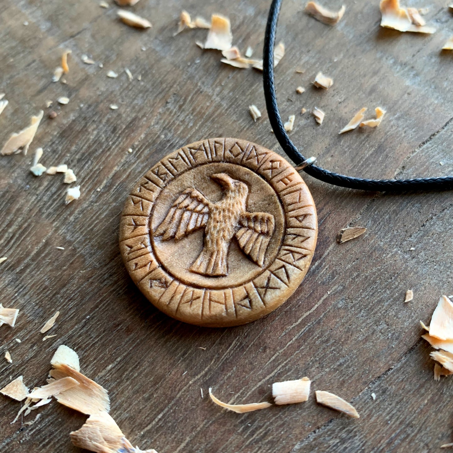 Runes And Raven Pendant