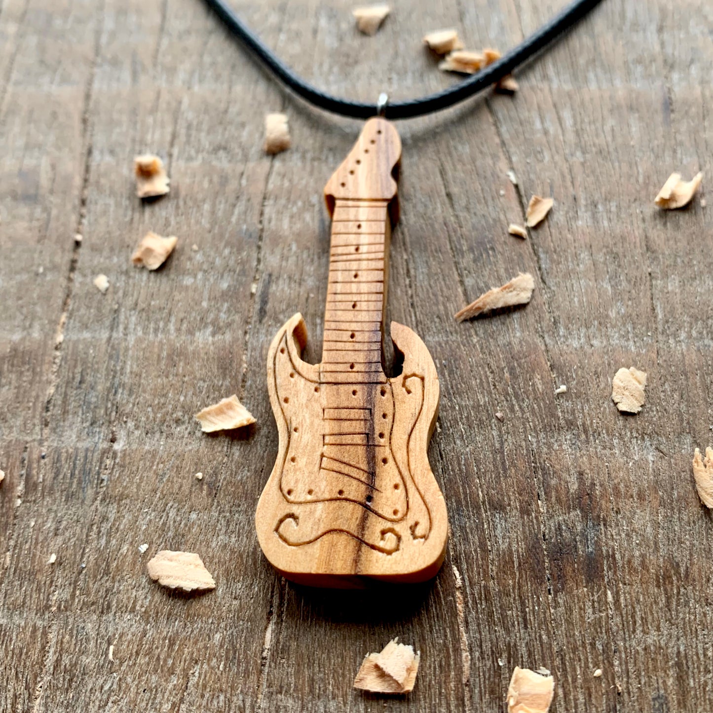 Electric Guitar Olive Wooden Pendant