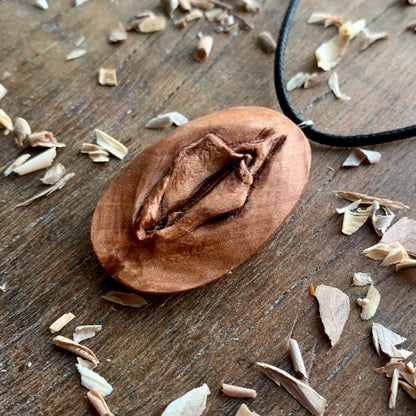 Vulva Apricot Wood Pendant