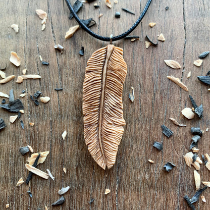 Feather Walnut Wood Pendant Style 3