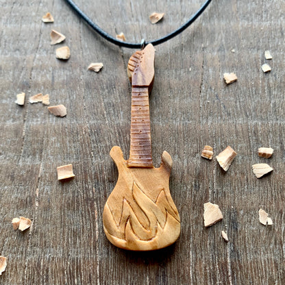Electric Guitar Olive Wood Pendant