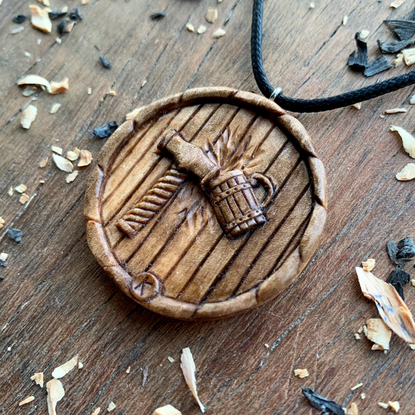 Viking Style Shield Walnut Wood Pendant