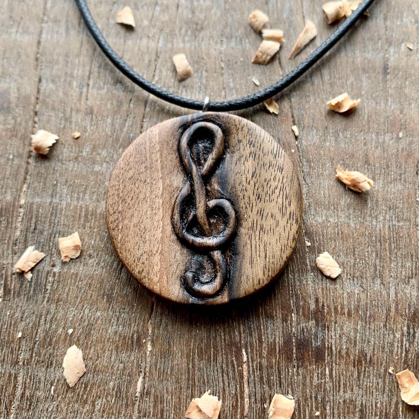Violin Key Walnut Wood Pendant