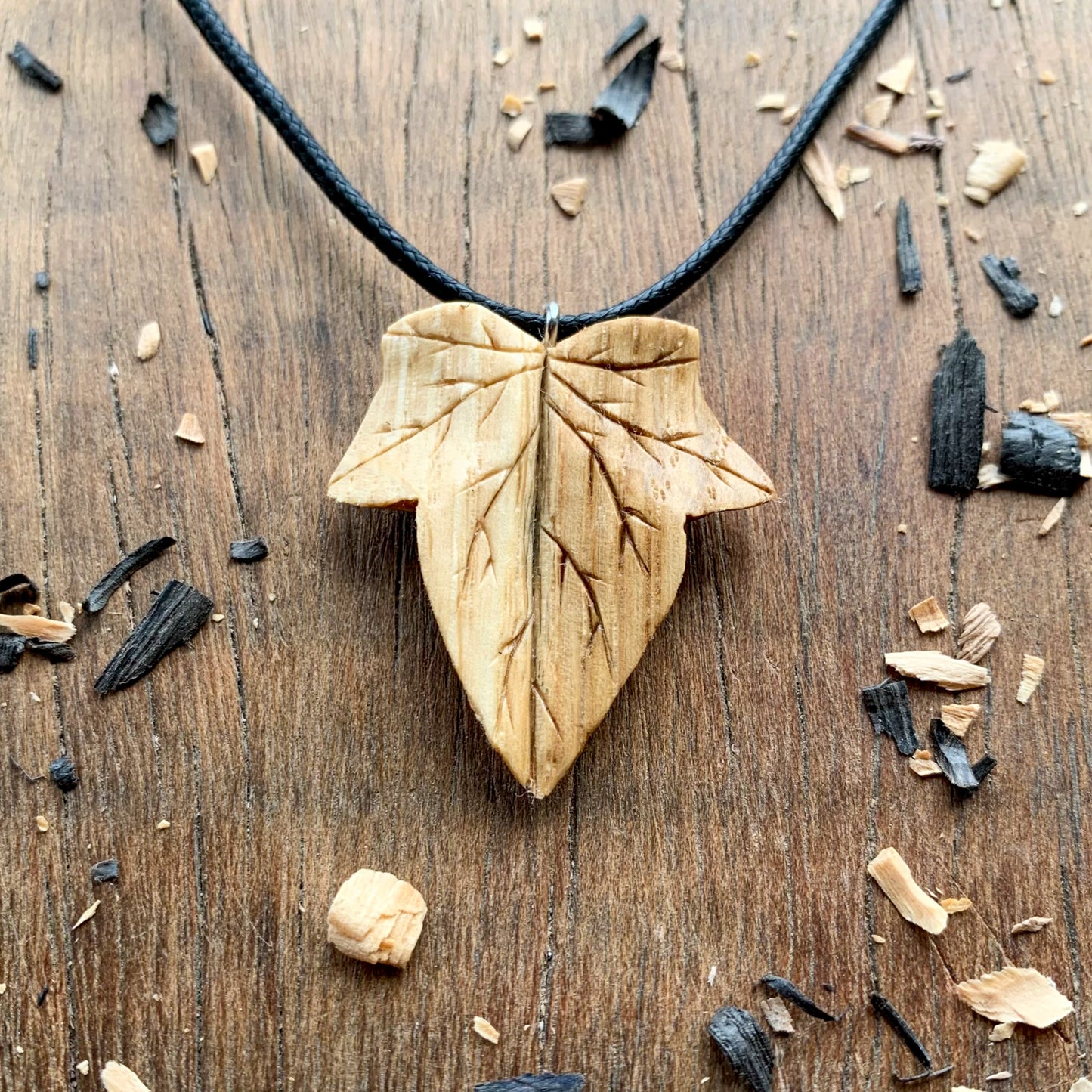 Ivy Leaf Cherry and Oak Wood Pendant