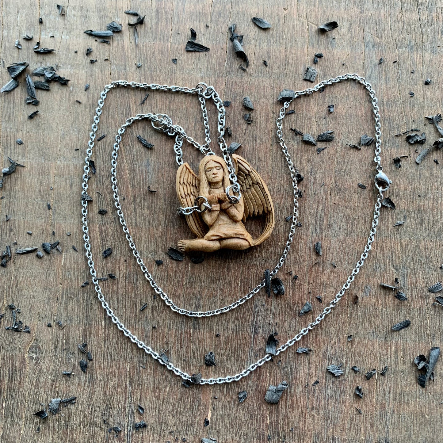 Angel In Chains Walnut Wood Pendant