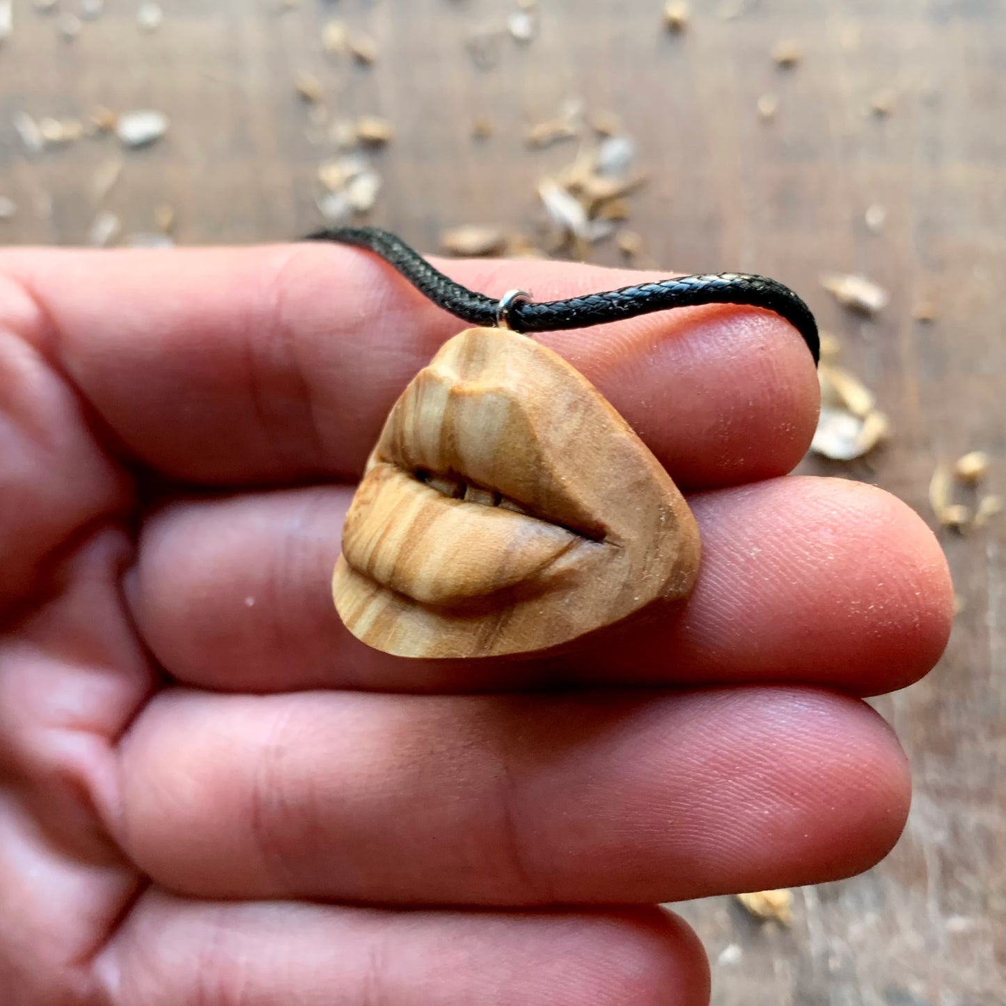 Sensual Lips Olive Wood Pendant