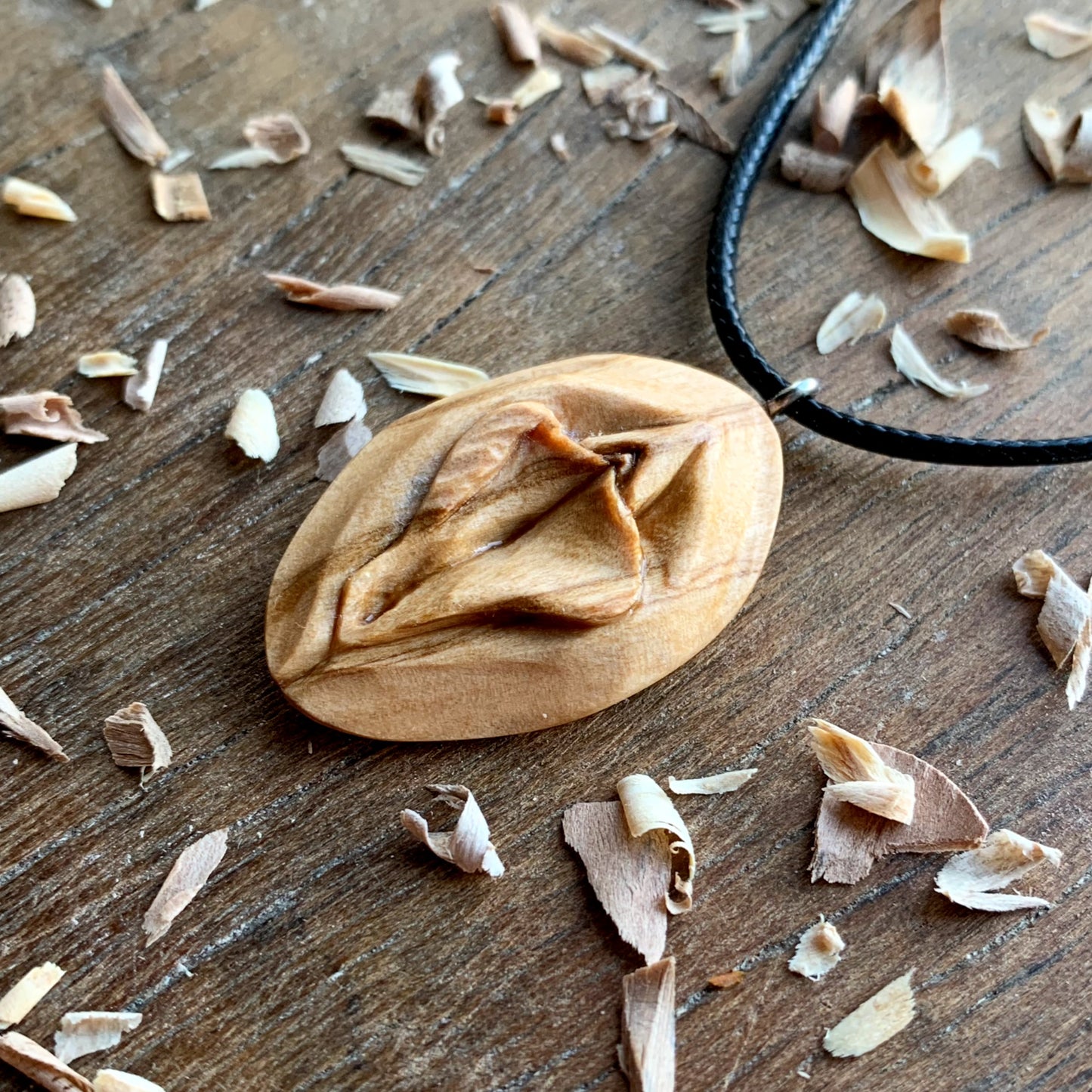 Vulva Olive Wood Pendant