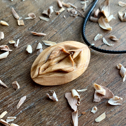 Vulva Olive Wood Pendant