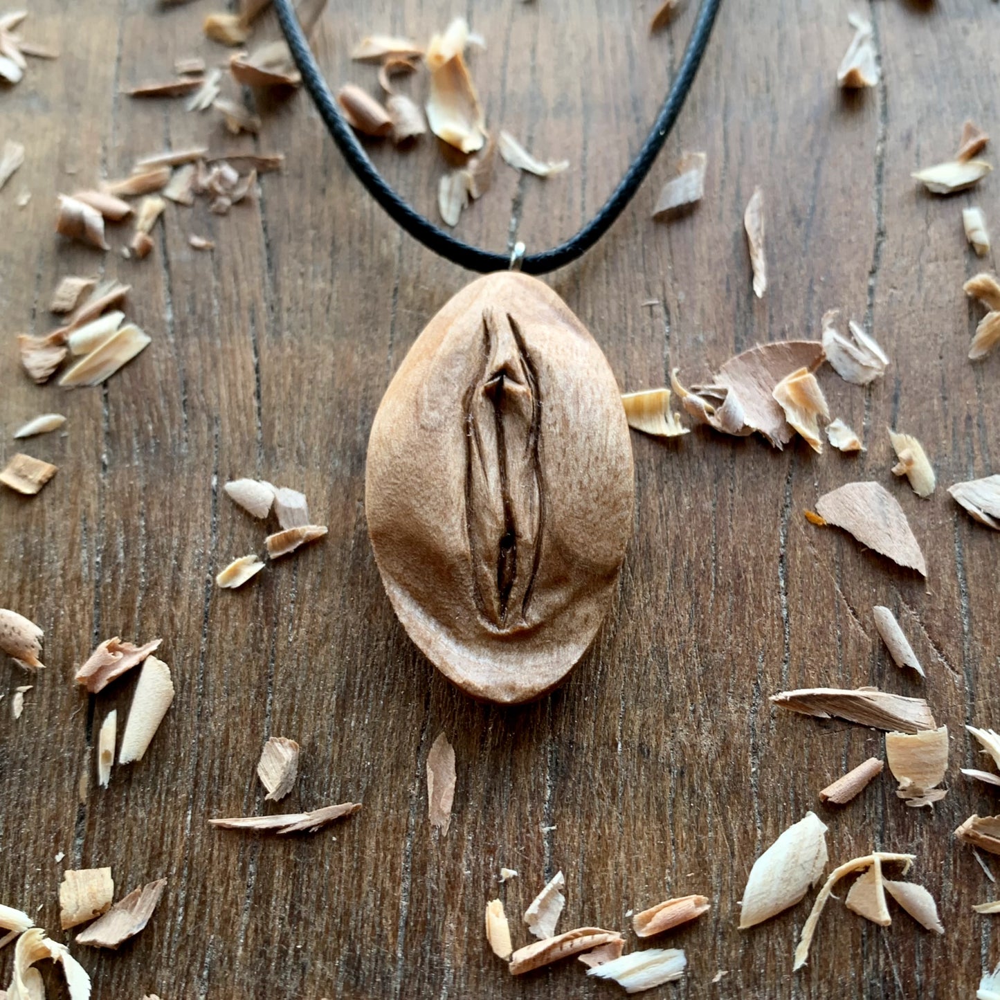 Vulva Italian Walnut Wood Pendant