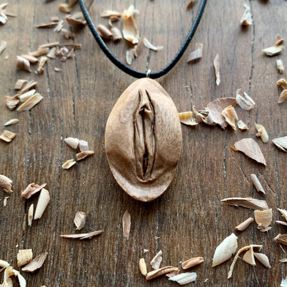 Vulva Italian Walnut Wood Pendant