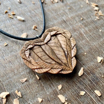 Heart Leaves Walnut Wood Pendant