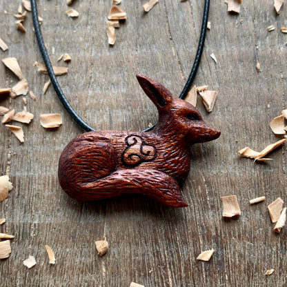 Hand Carved Fox Triskelion Pendant