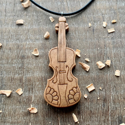 Violin Walnut Wood Pendant