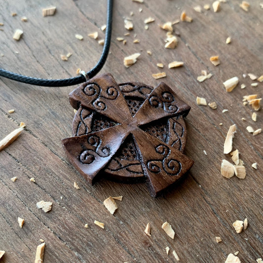 Celtic Cross Trskelion Walnut Wood Pendant