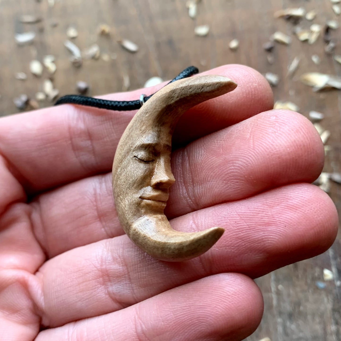 Moon Face Walnut Wood Pendant