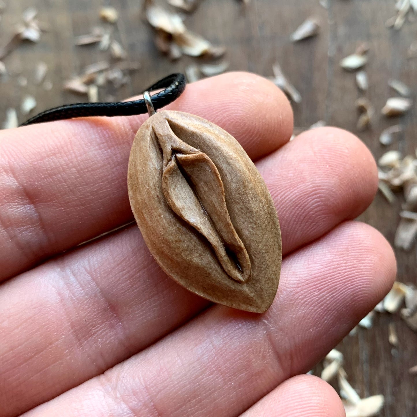 Vulva Italian Walnut Wood Pendant