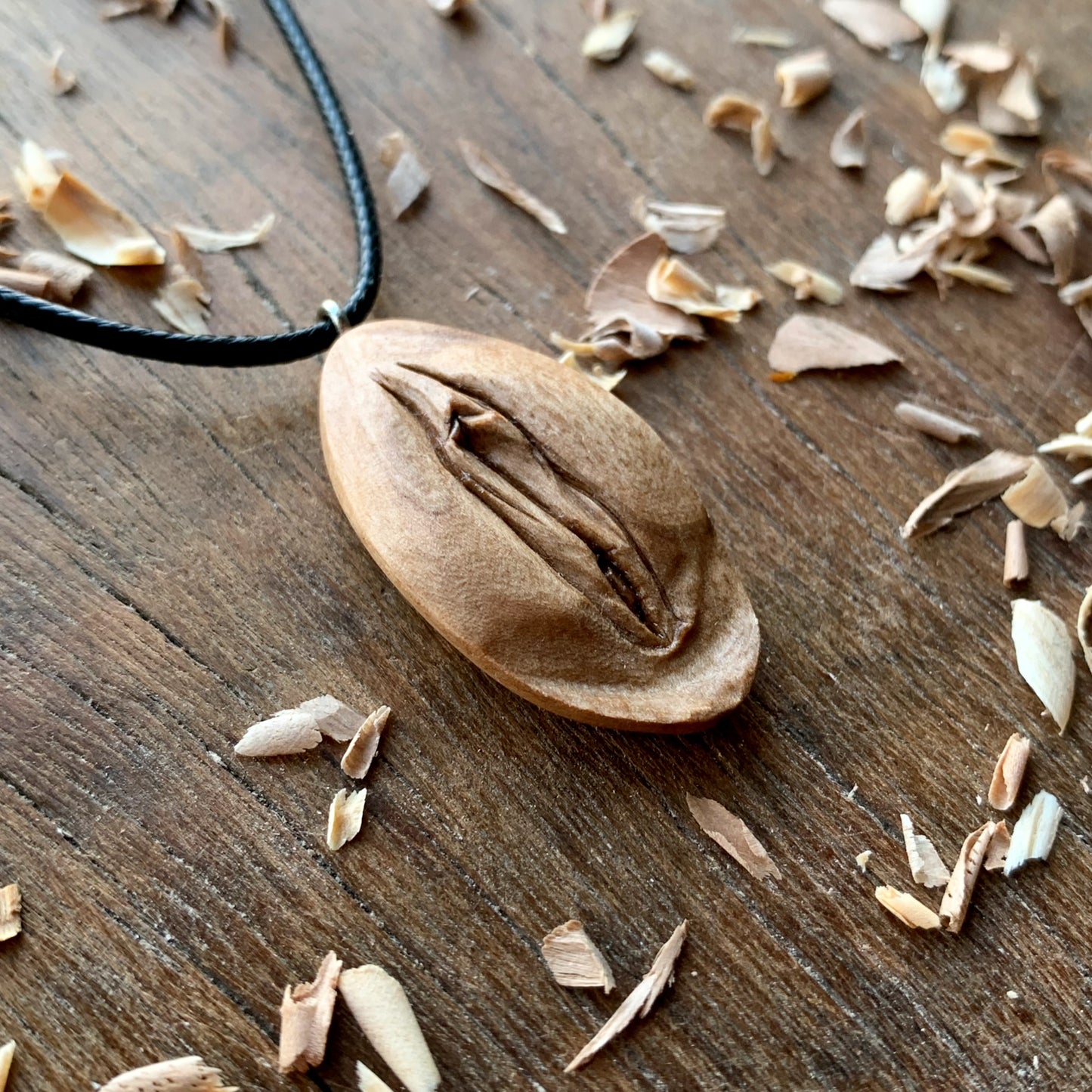 Vulva Italian Walnut Wood Pendant