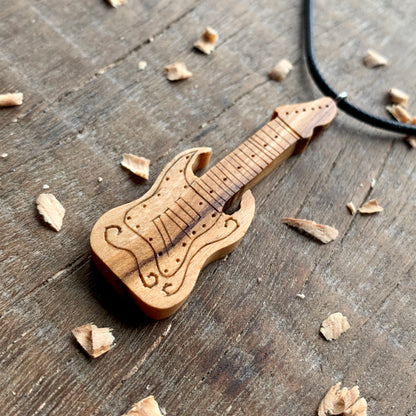 Electric Guitar Olive Wooden Pendant