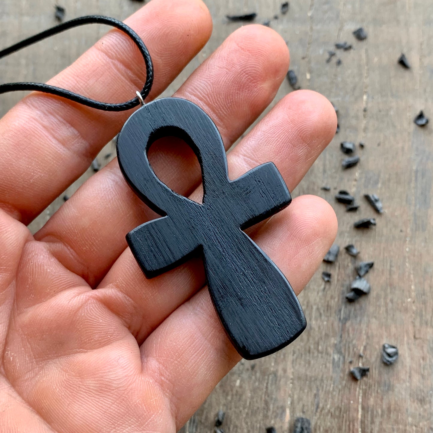 Ankh Cross Bog Oak Wood Pendant