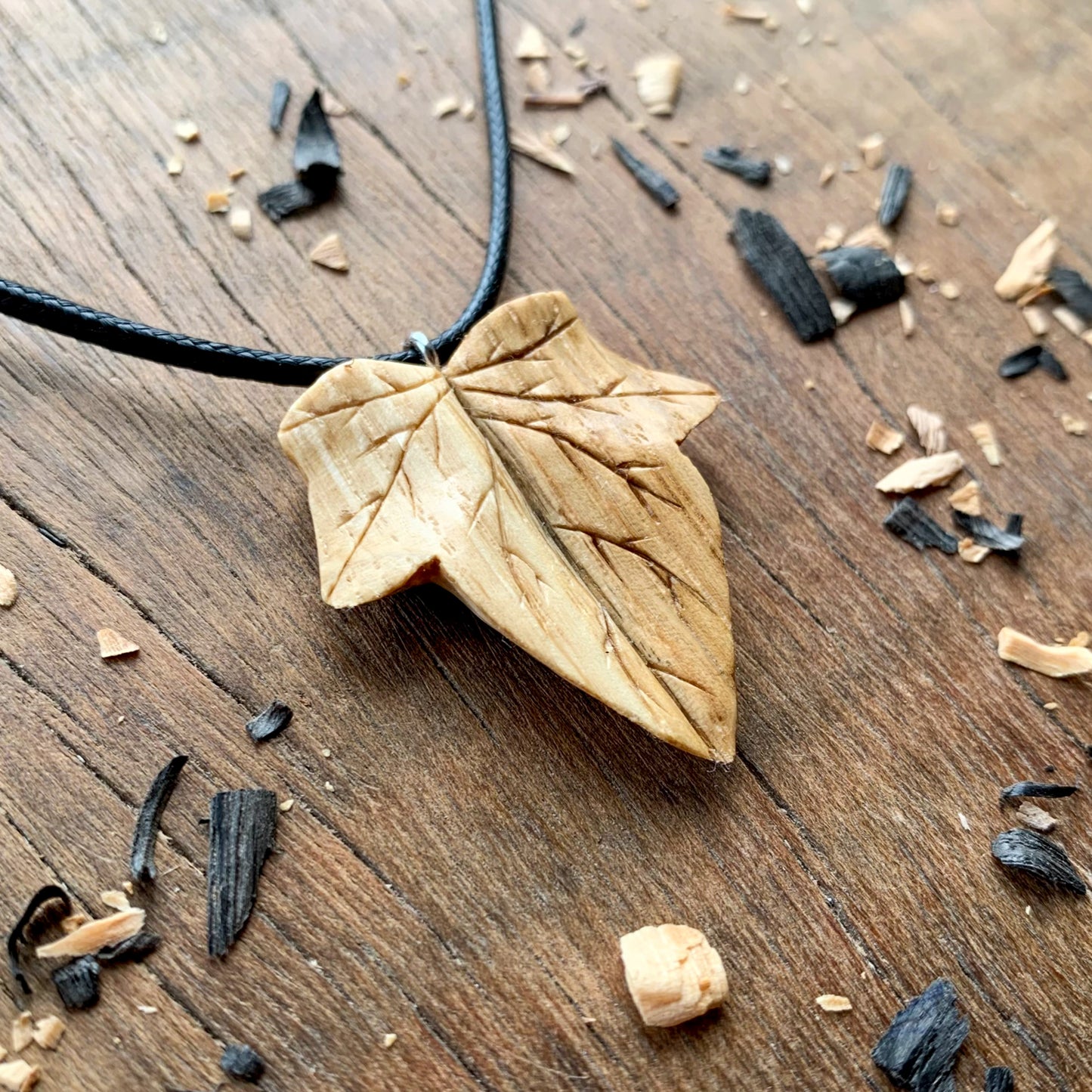 Ivy Leaf Cherry and Oak Wood Pendant