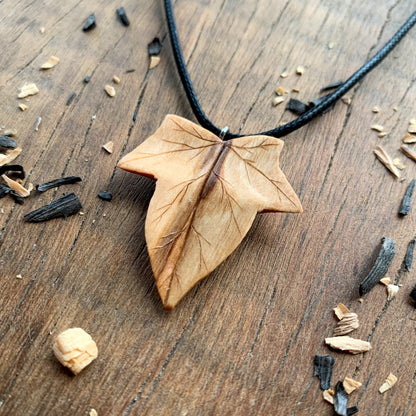 Ivy Leaf Walnut and Olive Wood Pendant