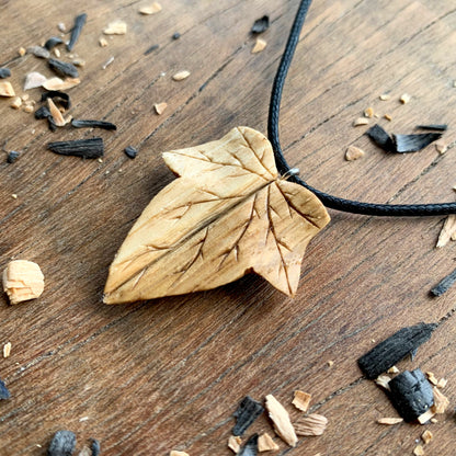 Ivy Leaf Cherry and Oak Wood Pendant