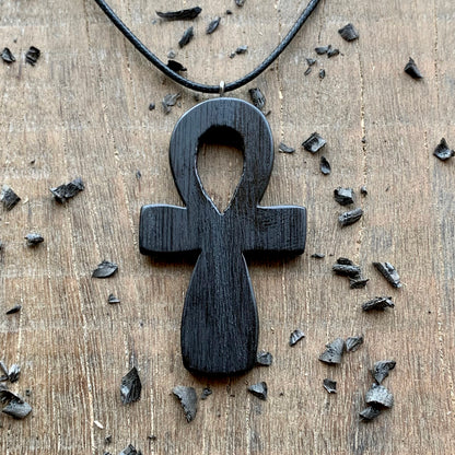 Ankh Cross Bog Oak Wood Pendant