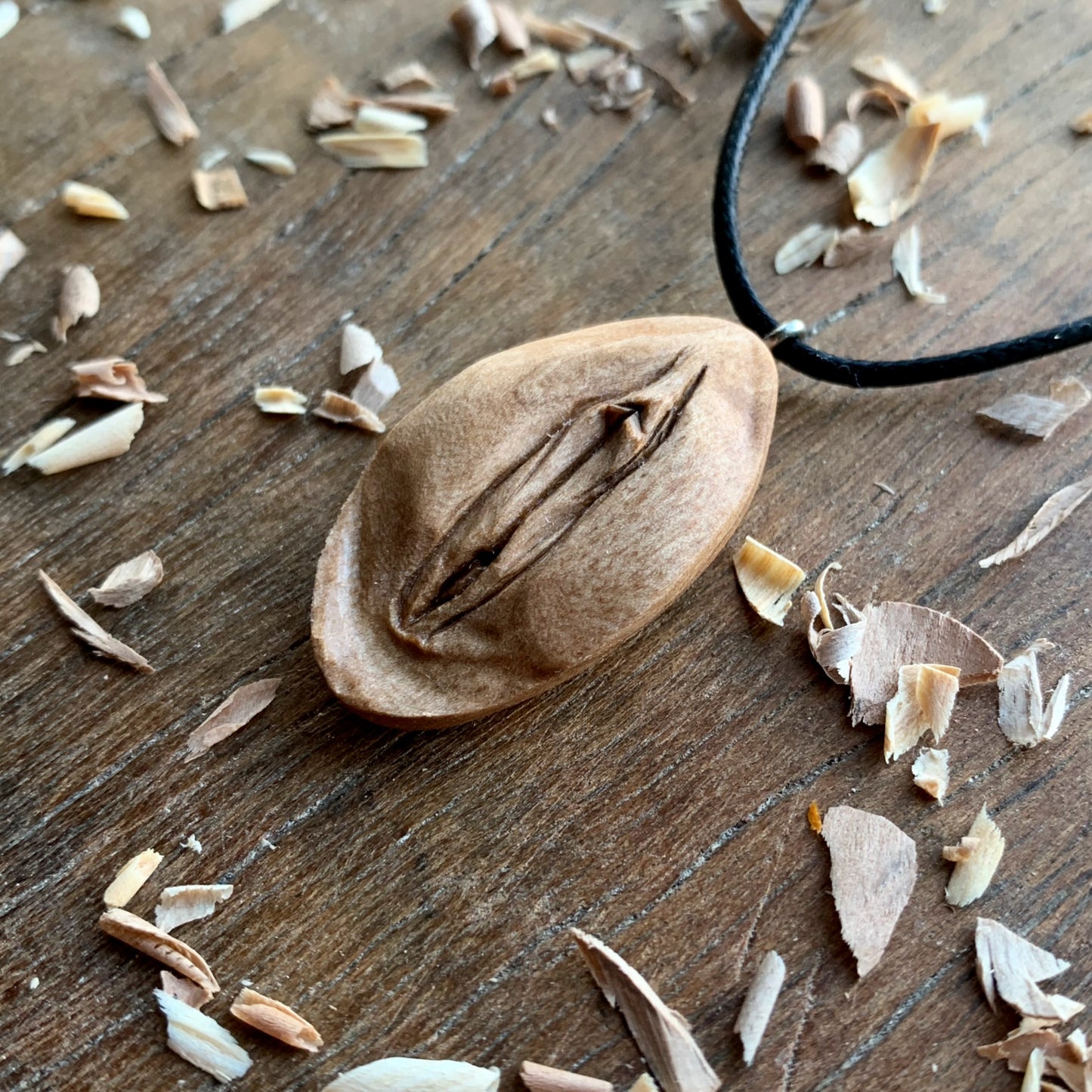 Vulva Italian Walnut Wood Pendant