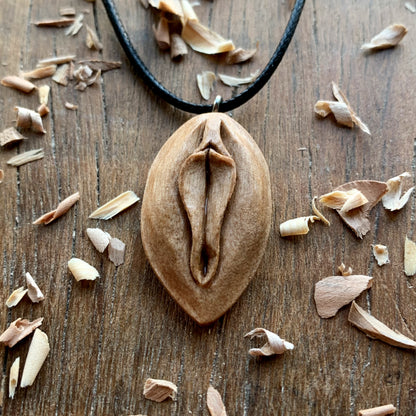 Vulva Italian Walnut Wood Pendant