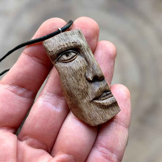 Half Face Walnut Wood Pendant