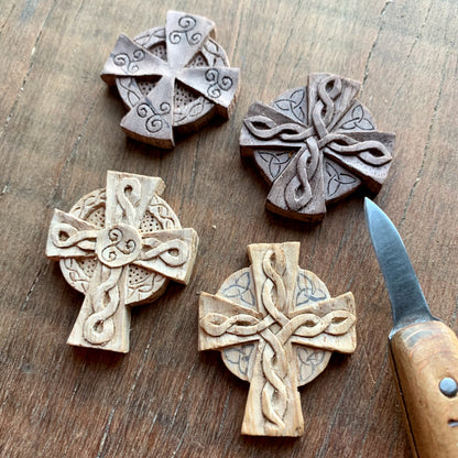 Celtic Cross Triquetra Oak Wood Pendant